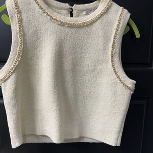 Endless Rose Cream Sleeveless Tank with Gold Chain Trim